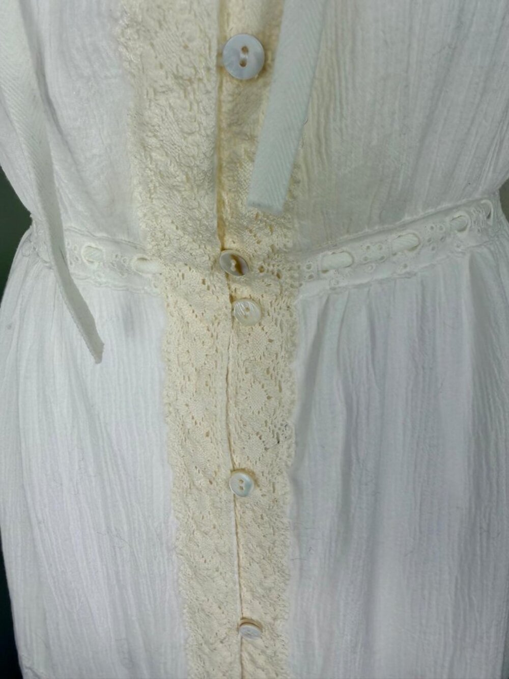 A.Peach White Boho Maxi Dress Womens Large Lace Button Front - Picture 6 of 13